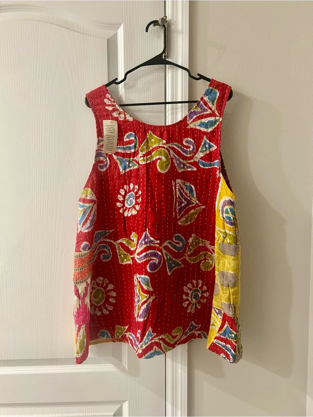 Kathmandu Red Multicolored Kantha Tank Top